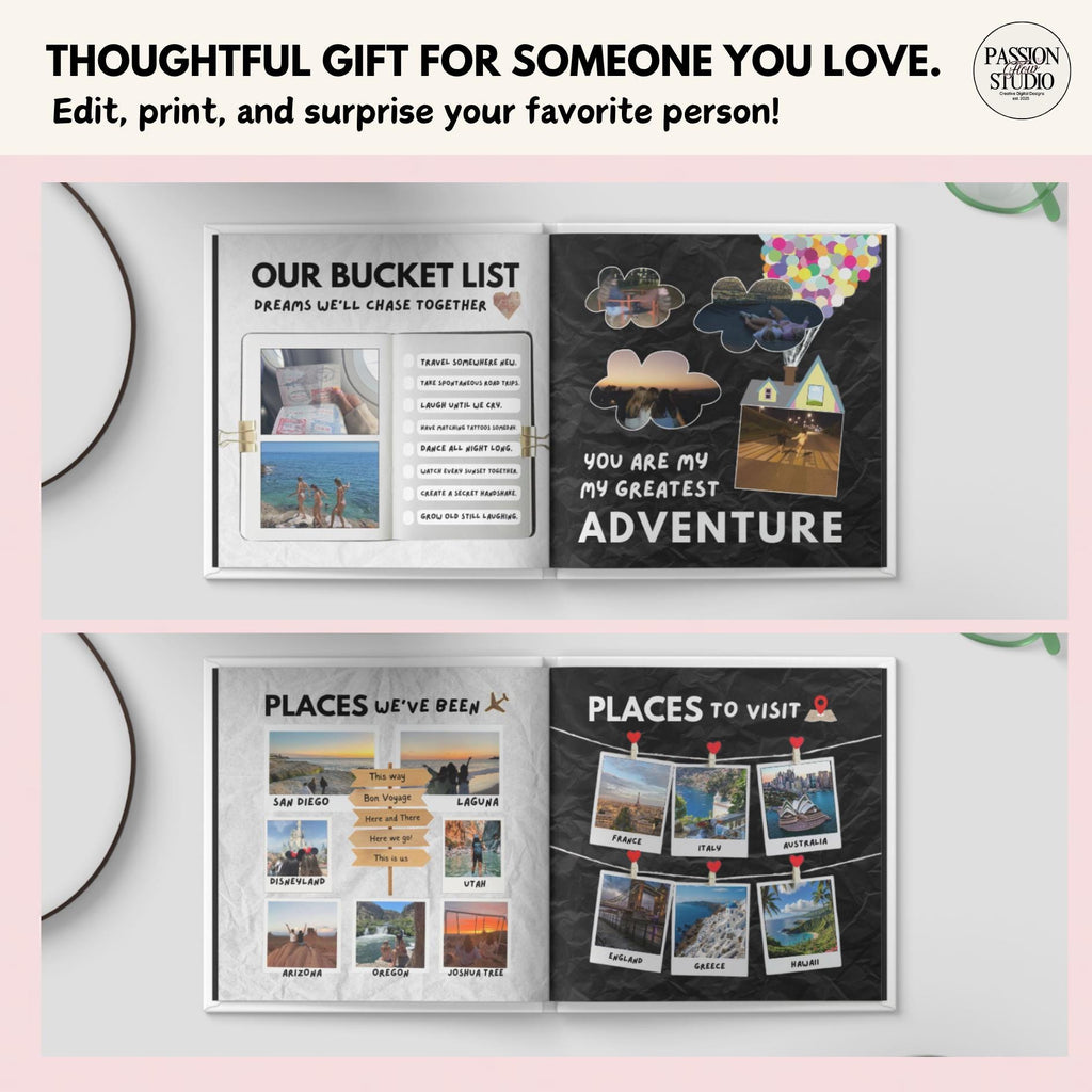 Bucket list, adventure and places we've been photo book spreads