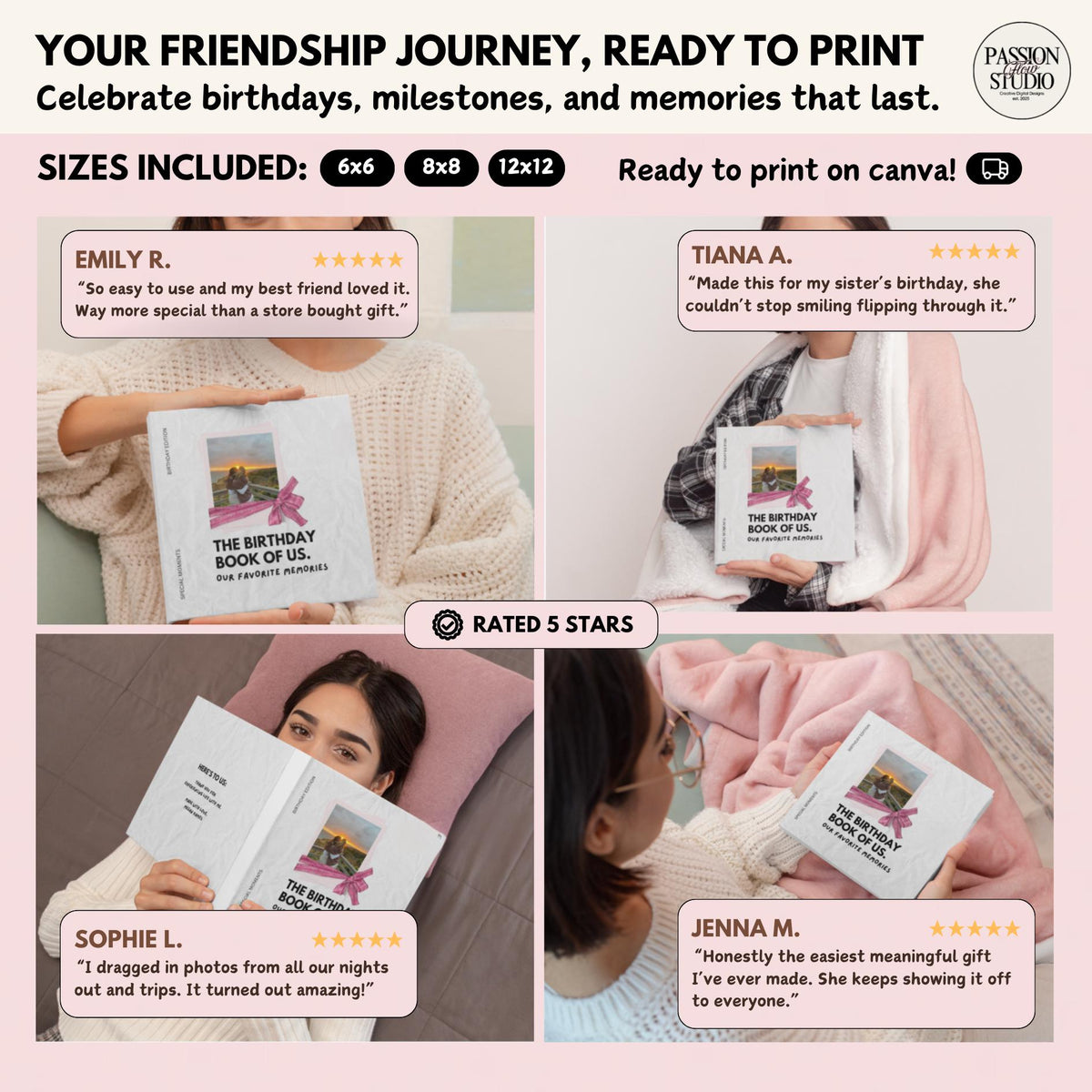 Customer testimonials for the Best Friend Birthday Photo Book Canva template