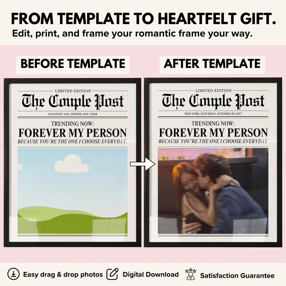 Newspaper template before and after adding your photo