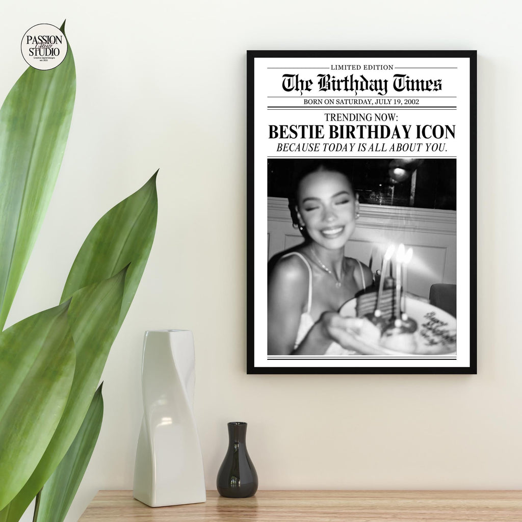 Bestie Birthday Icon newspaper print in a frame