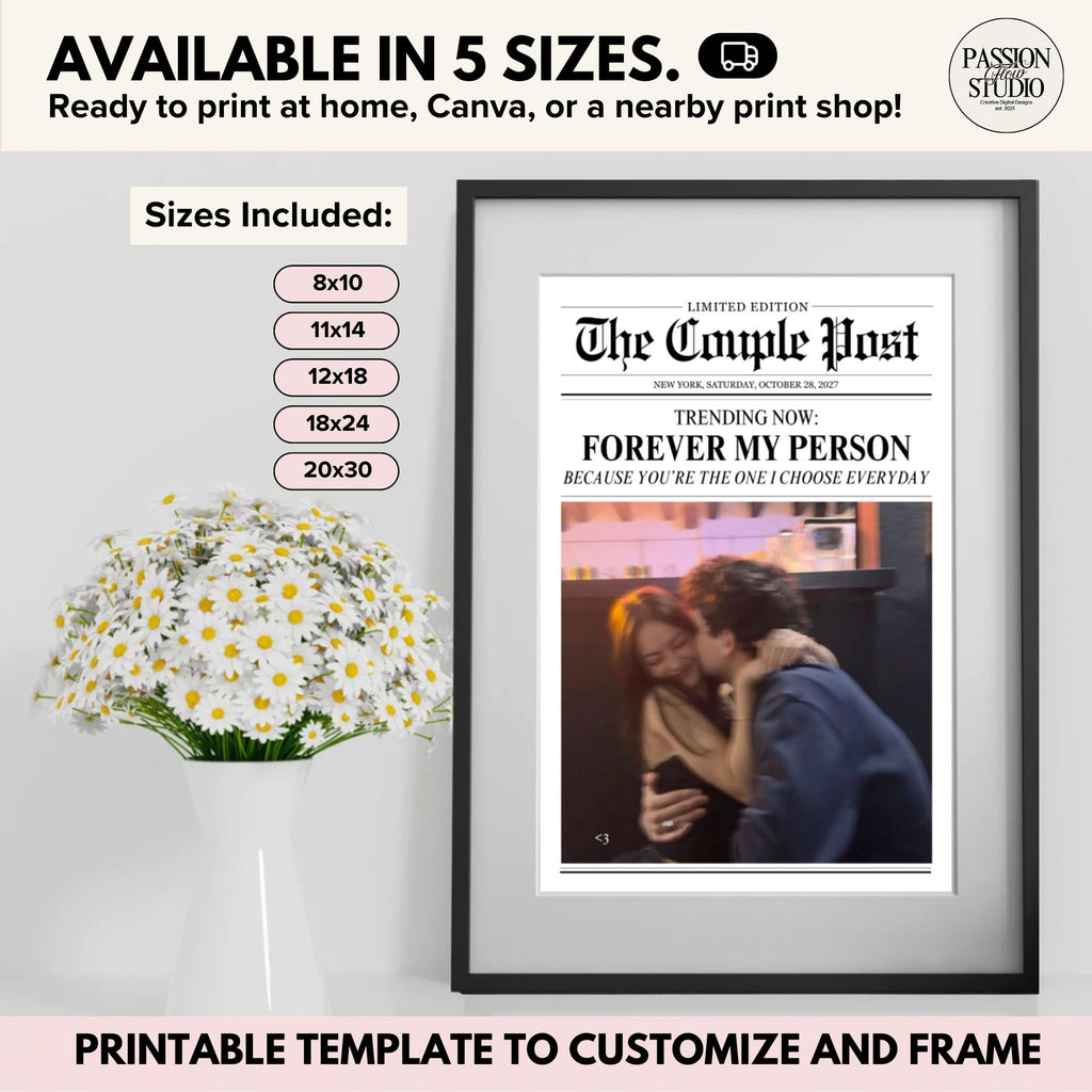 Couple newspaper print in 5 sizes: 8x10, 11x14, 12x18, 18x24 and 20x30