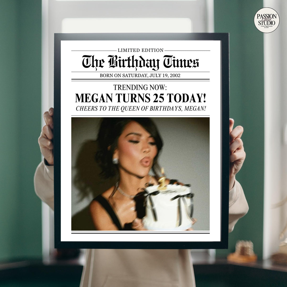 Holding the Turns 25 Today birthday newspaper print