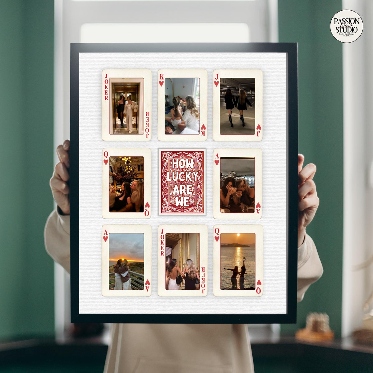 Holding the How Lucky Are We playing card poster