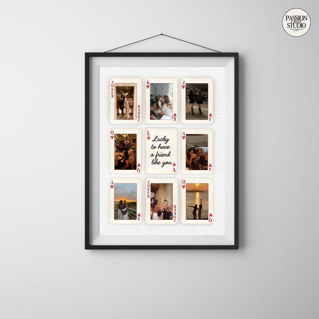 Lucky to Have a Friend Like You playing card poster in a black frame