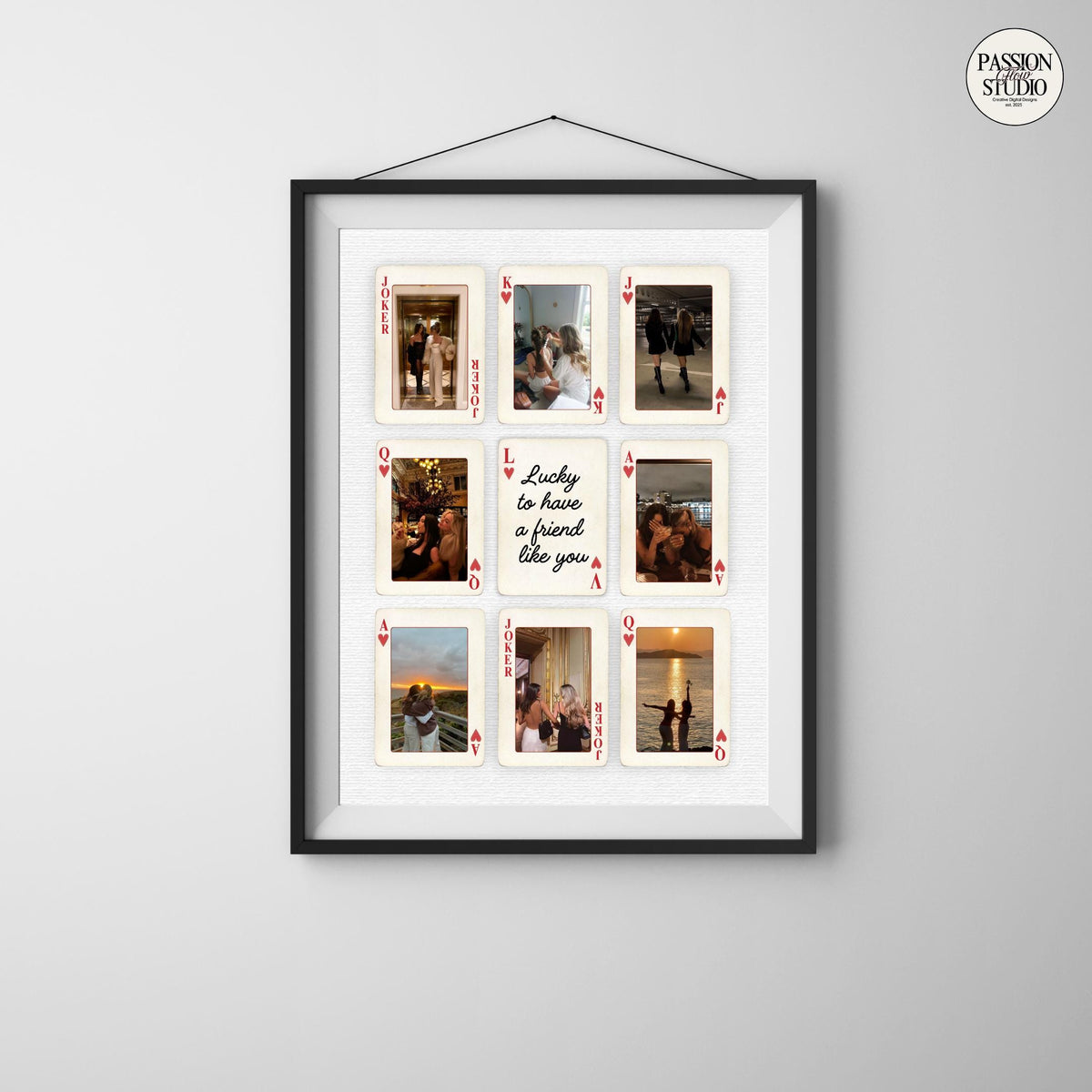 Lucky to Have a Friend Like You playing card poster in a black frame