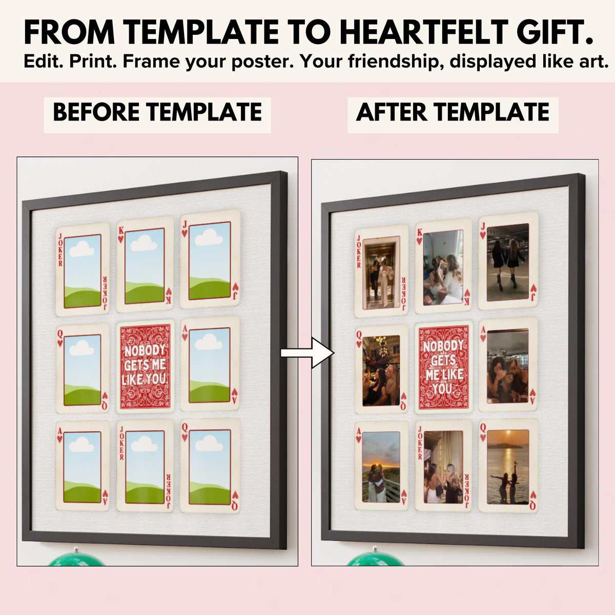 Playing card poster before and after adding your photos