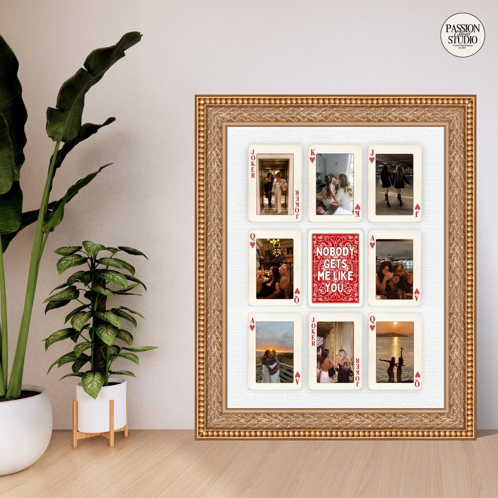 Nobody Gets Me Like You playing card poster in a gold frame