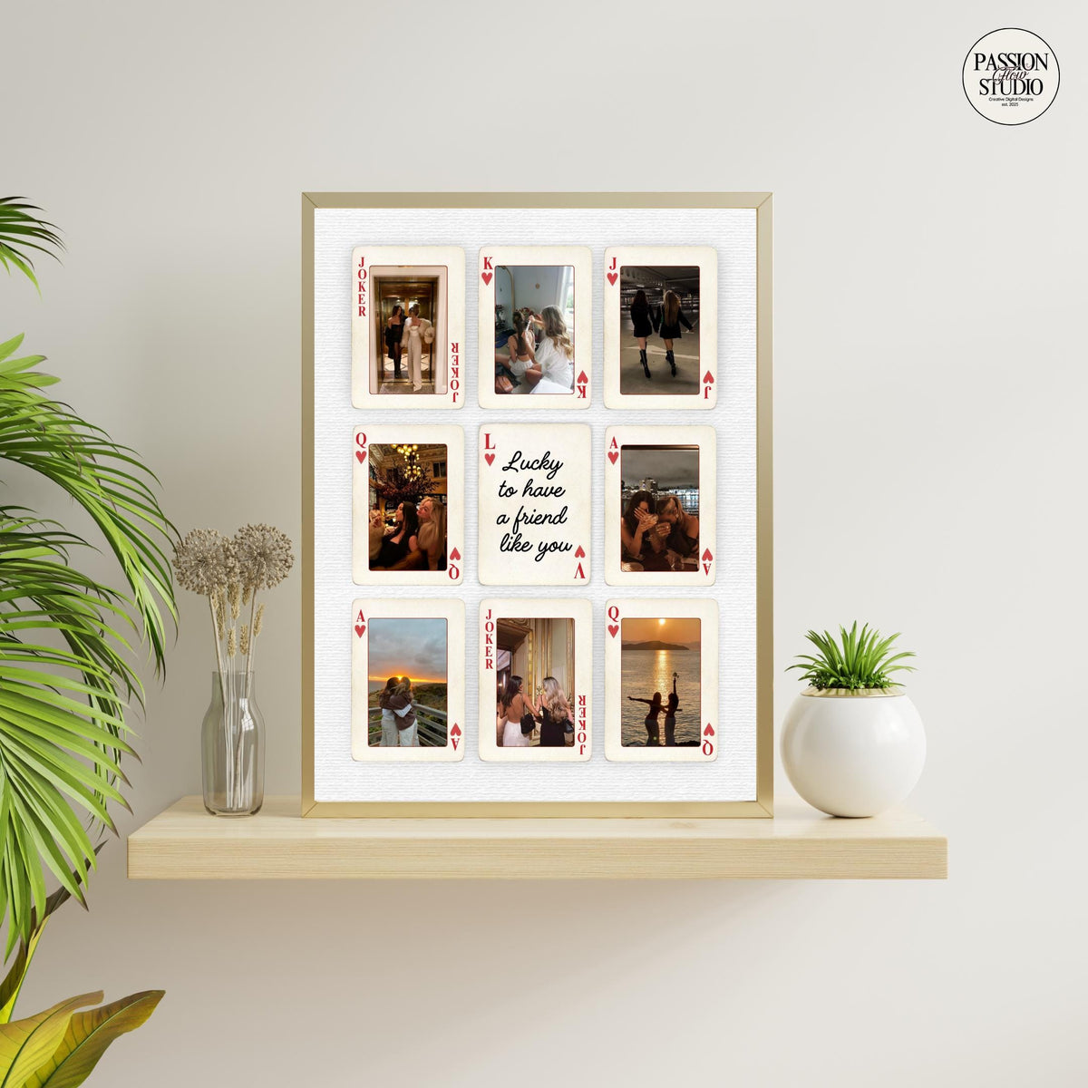 Lucky to Have a Friend Like You playing card poster on a shelf