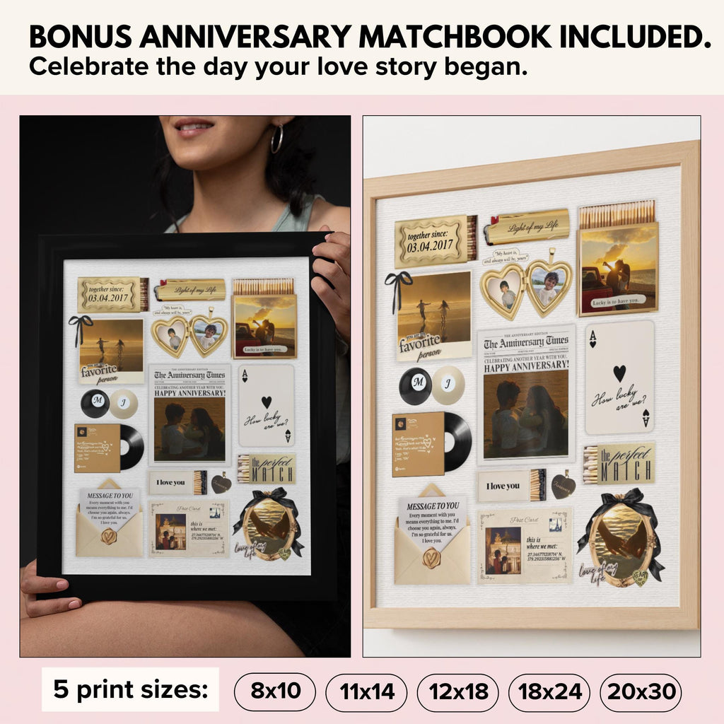 Bonus anniversary matchbook design in gold tones, available in 8x10, 11x14, 12x18, 18x24 and 20x30