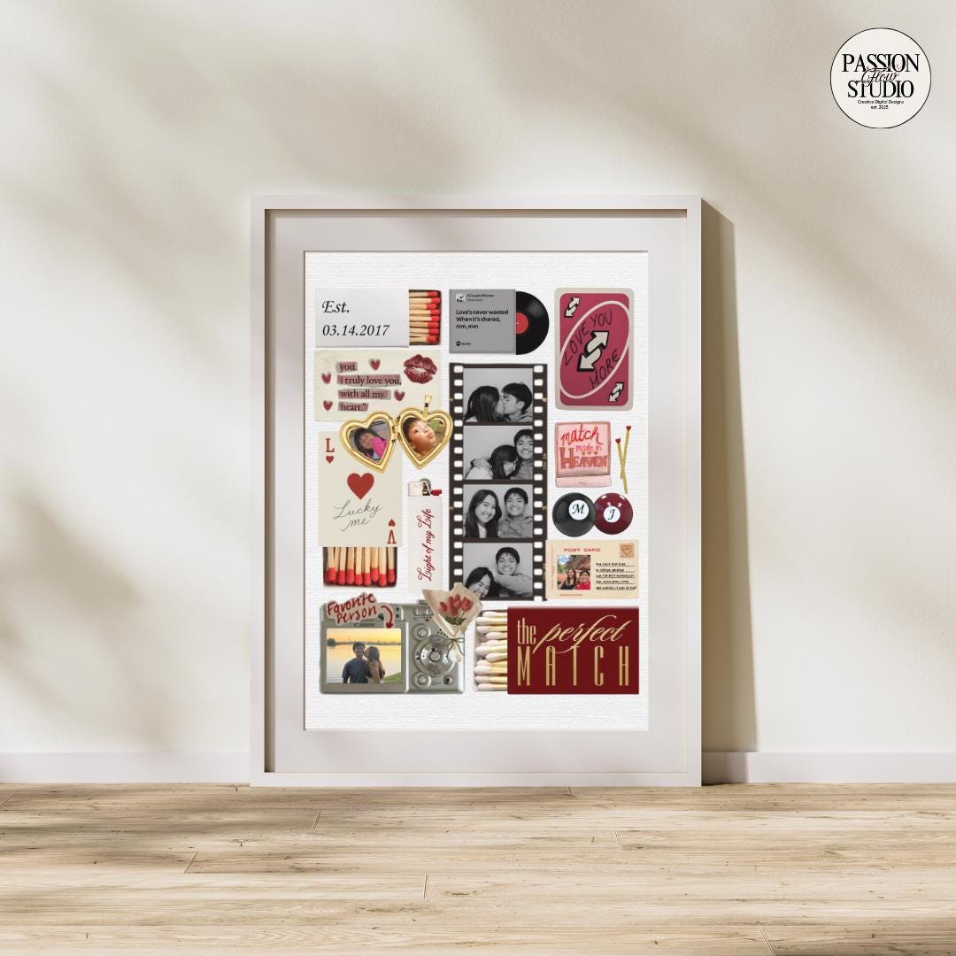Red The Perfect Match couple matchbook design in a white frame