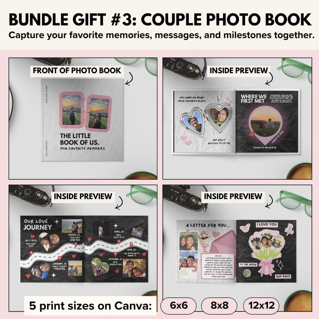 Bundle gift 3: couple photo book cover and inside page previews