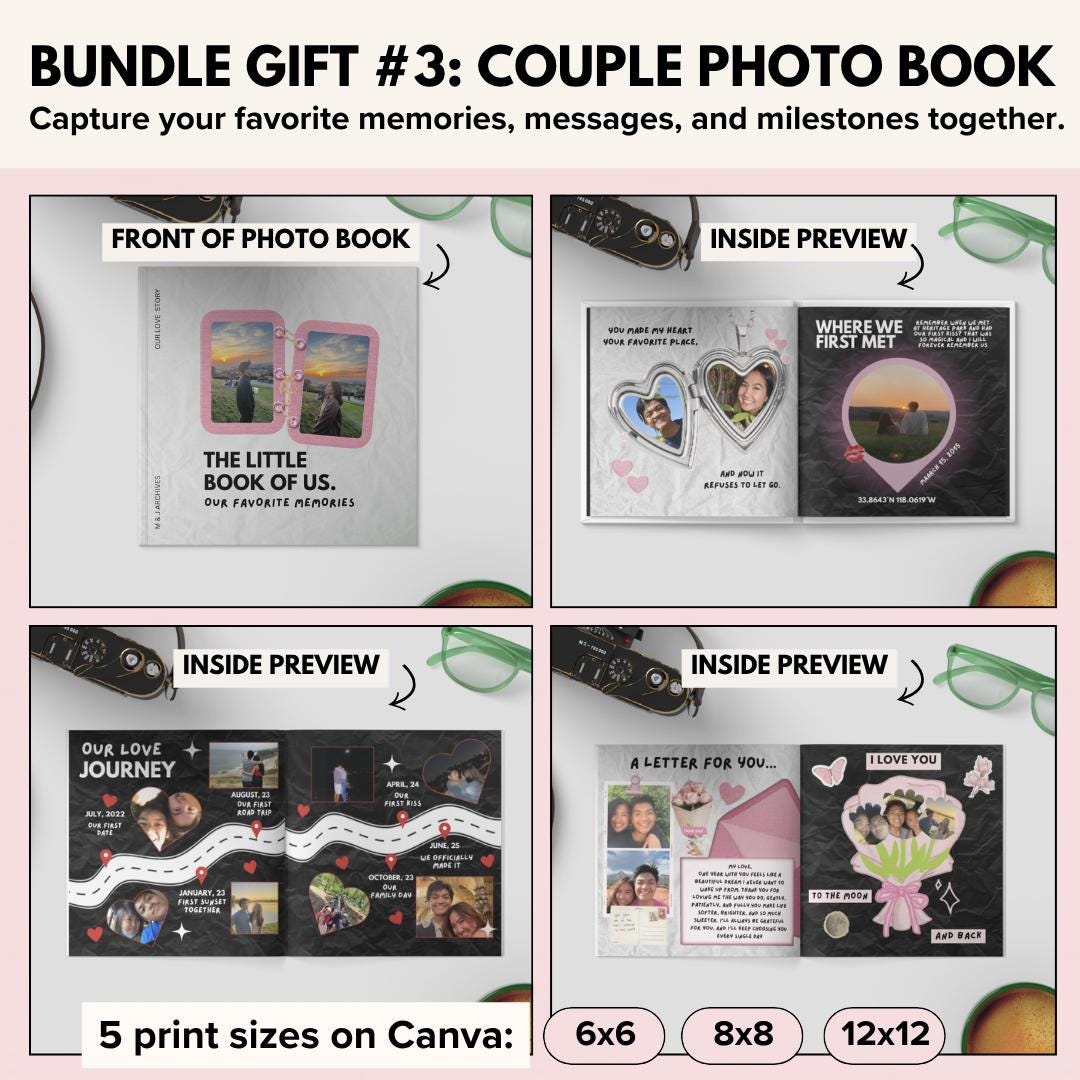 Bundle gift 3: couple photo book cover and inside page previews
