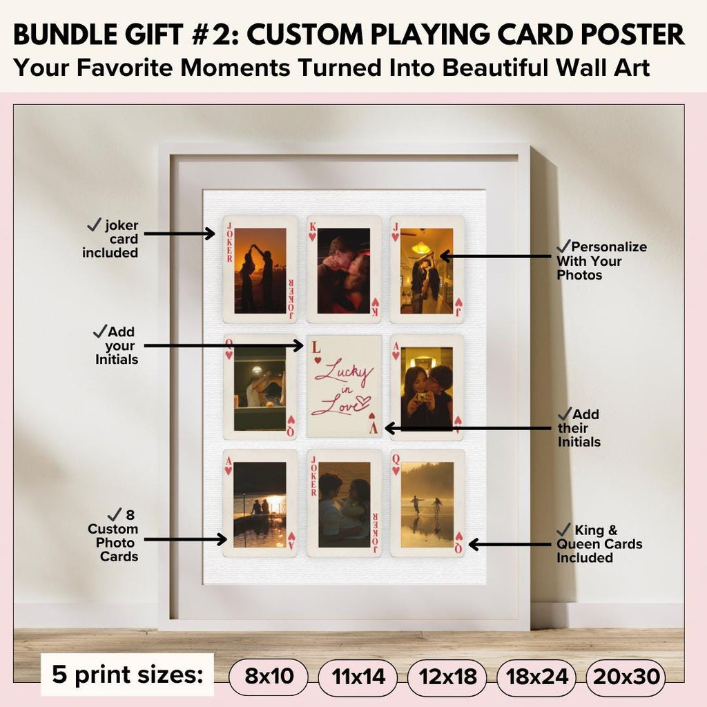 Bundle gift 2: custom playing card poster with 8 photo cards, in 5 print sizes