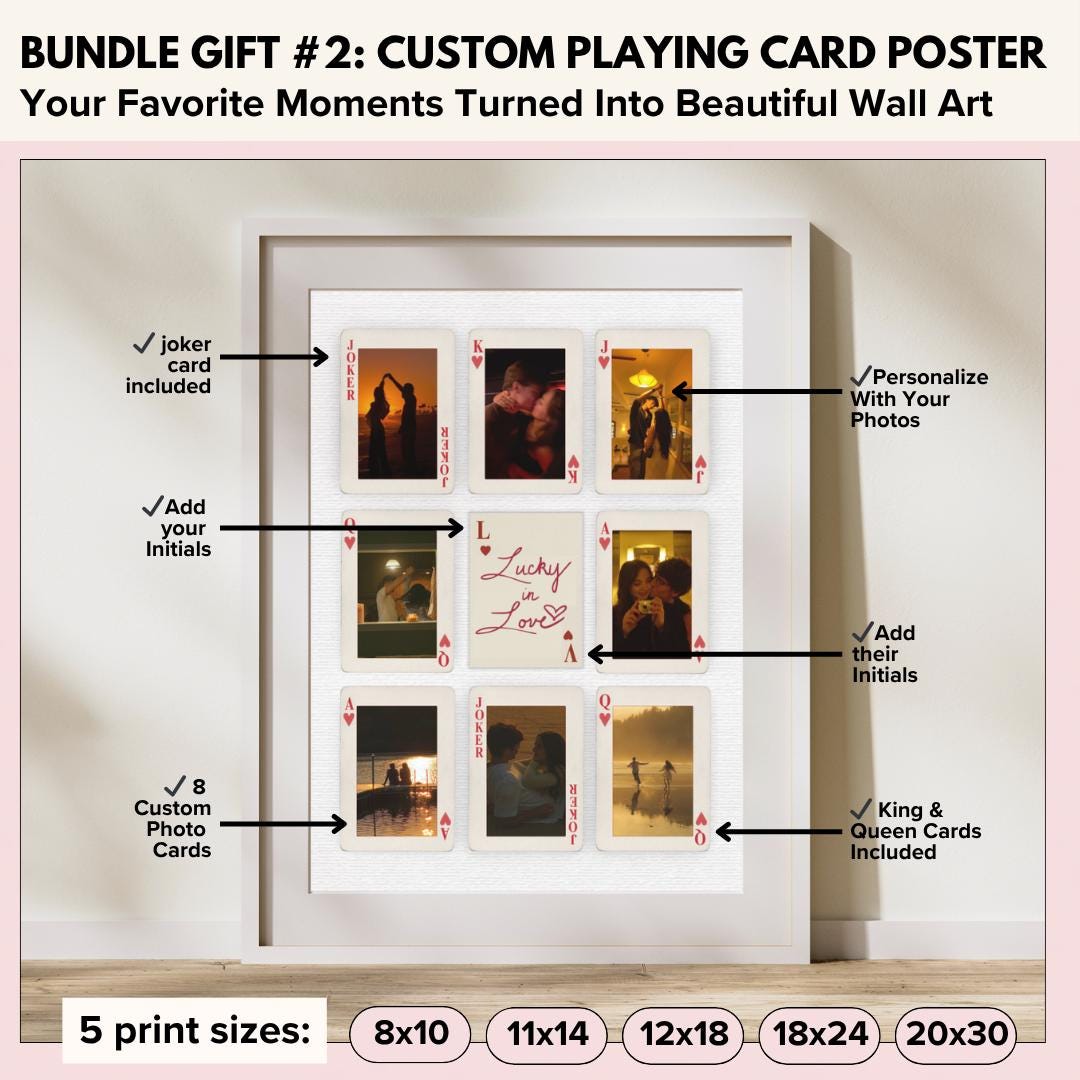Bundle gift 2: custom playing card poster with 8 photo cards, in 5 print sizes
