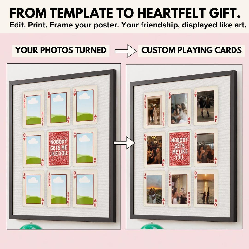 Your photos turned into custom playing cards, before and after