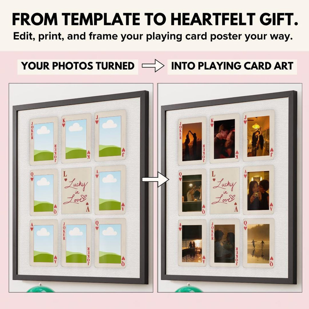 Playing card poster template before and after adding your photos