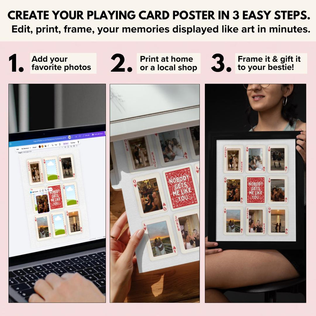 Edit the playing cards poster in Canva, print it, then frame and gift it