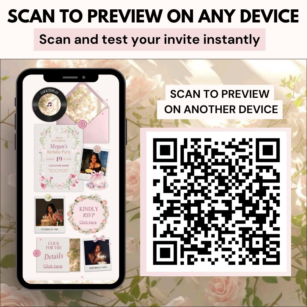Scan the QR code to preview the invite on another device