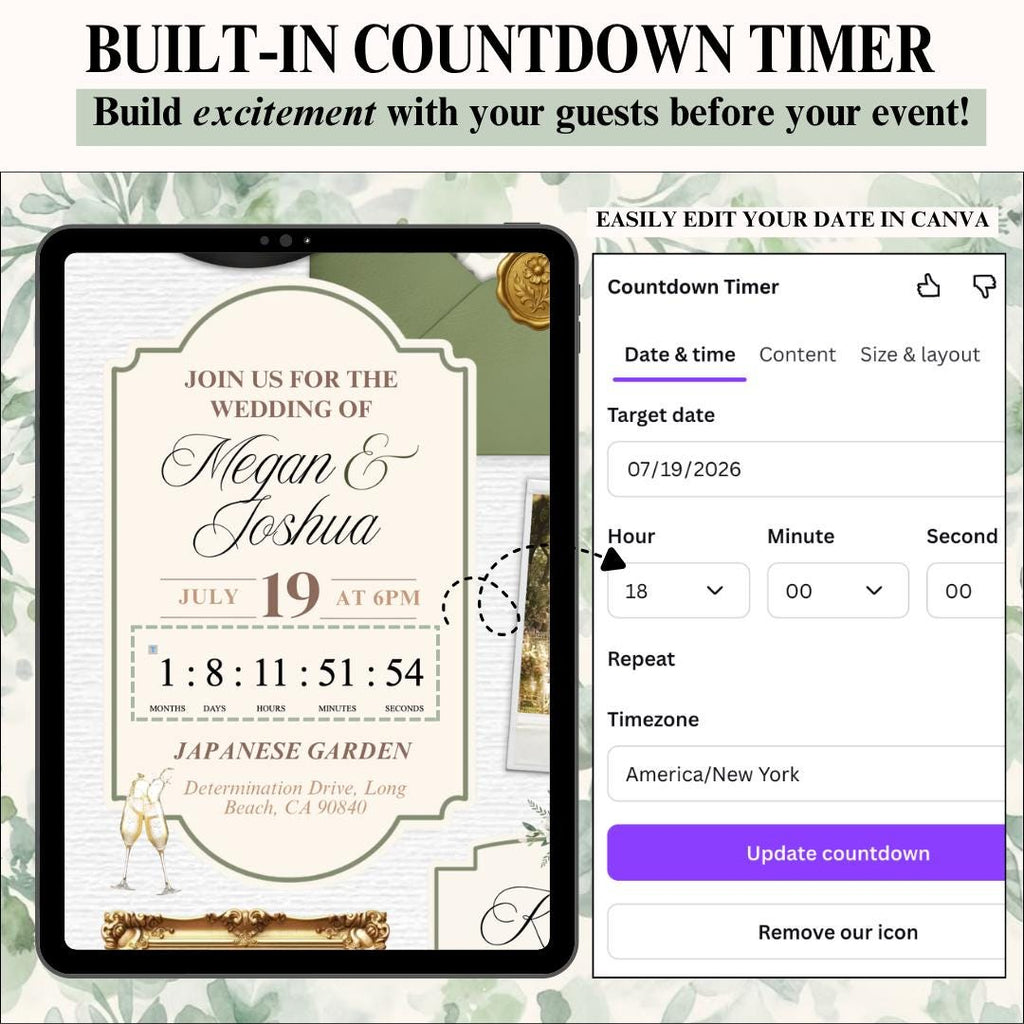Sage green wedding invite website pages