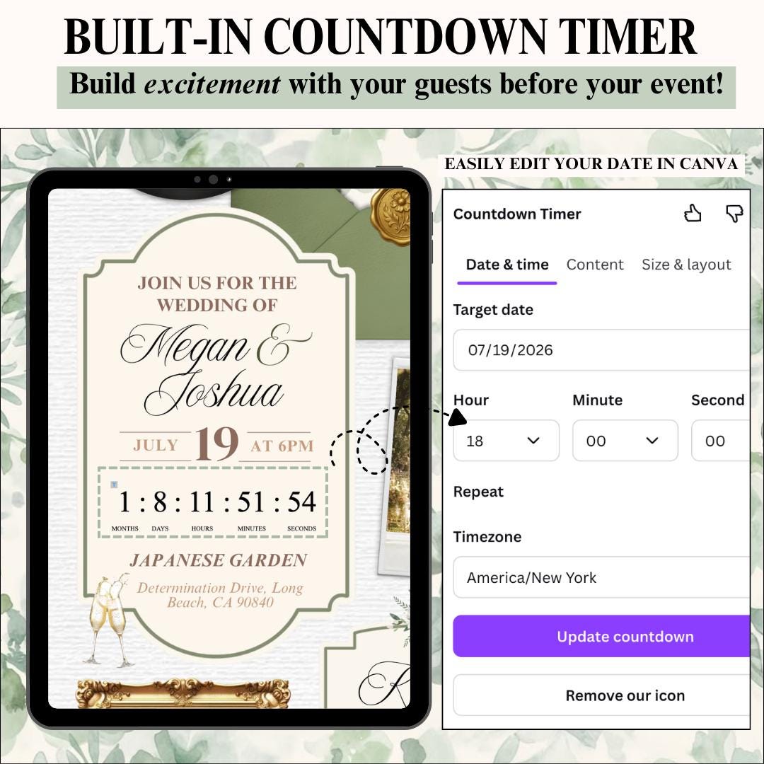 Sage green wedding invite website pages