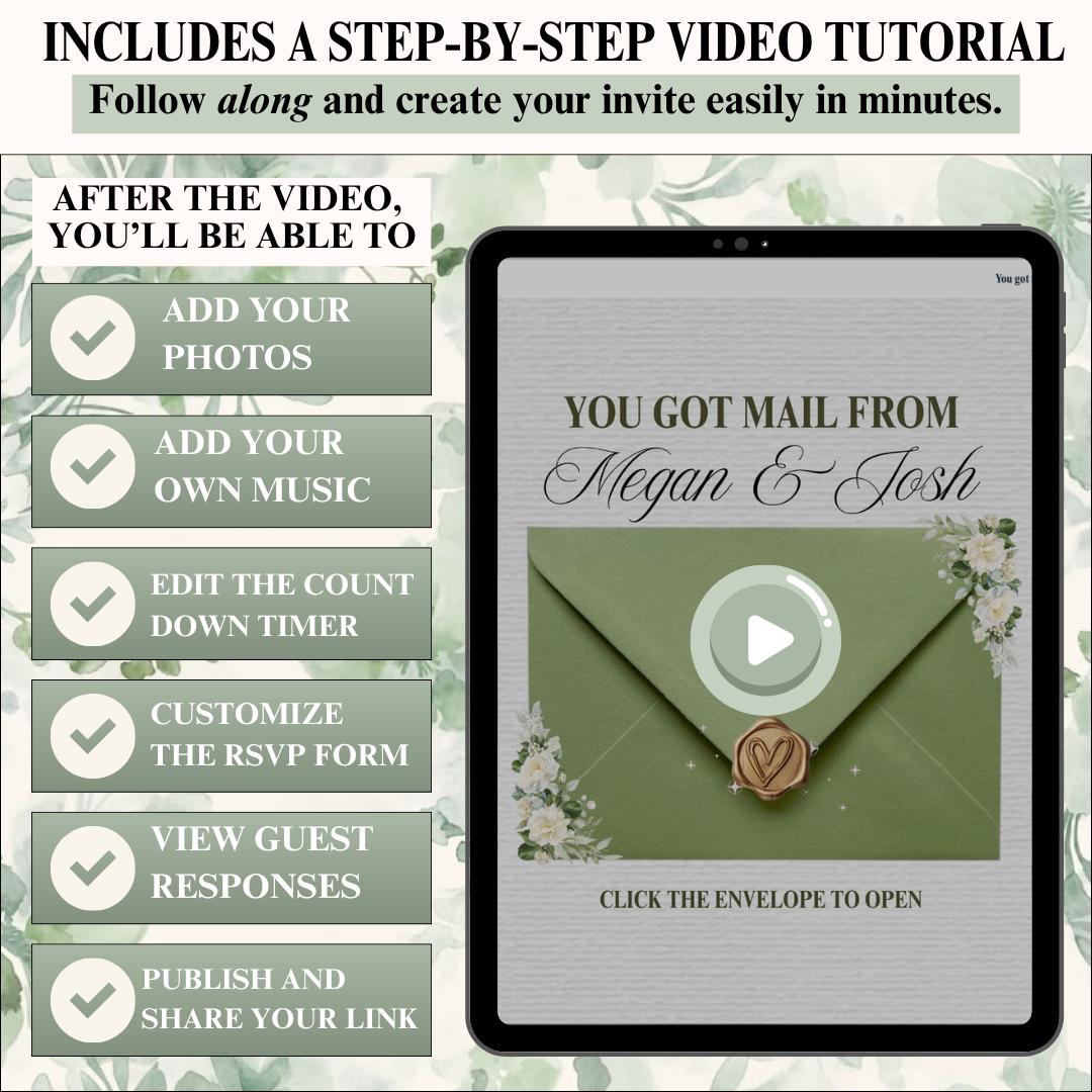 Sage green wedding invite website pages