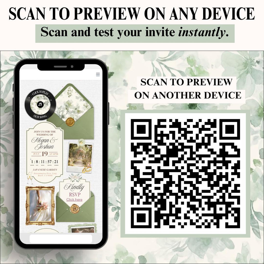 Sage green wedding invite website pages