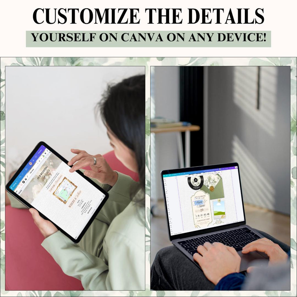 Sage green wedding invite website pages
