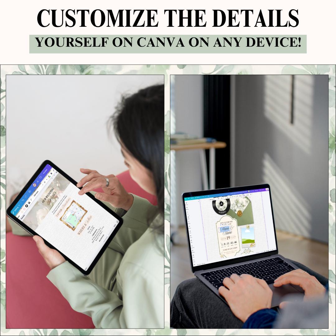 Sage green wedding invite website pages