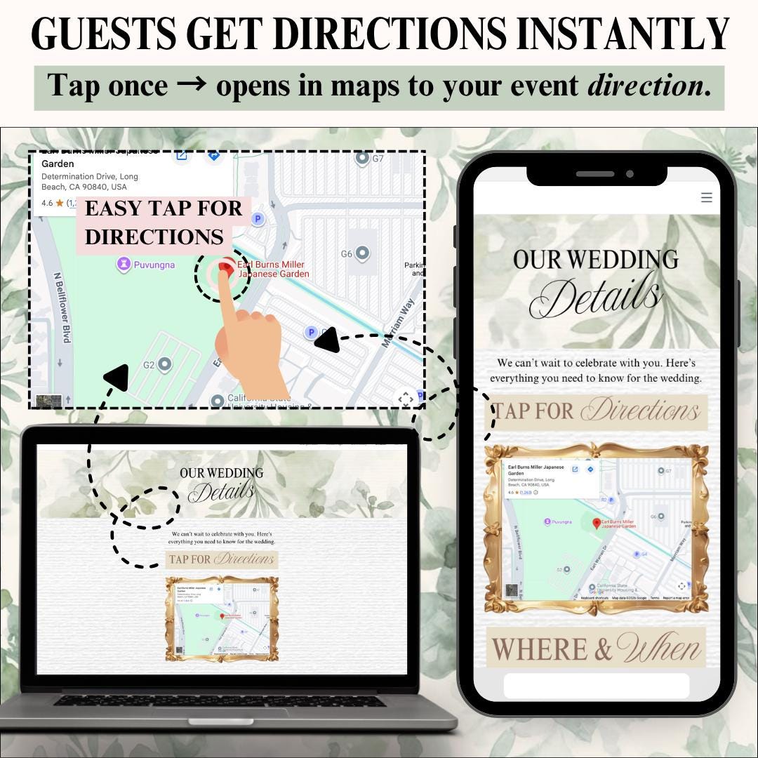 Sage green wedding invite website pages