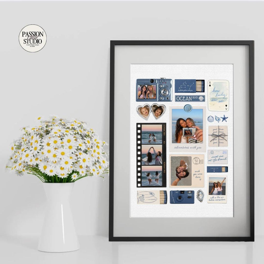 Coastal Blue bestie matchbook poster in a black frame