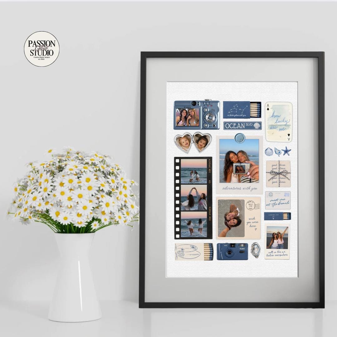 Coastal Blue bestie matchbook poster in a black frame