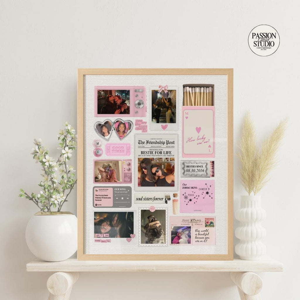 Cute Pink bestie matchbook poster on a shelf