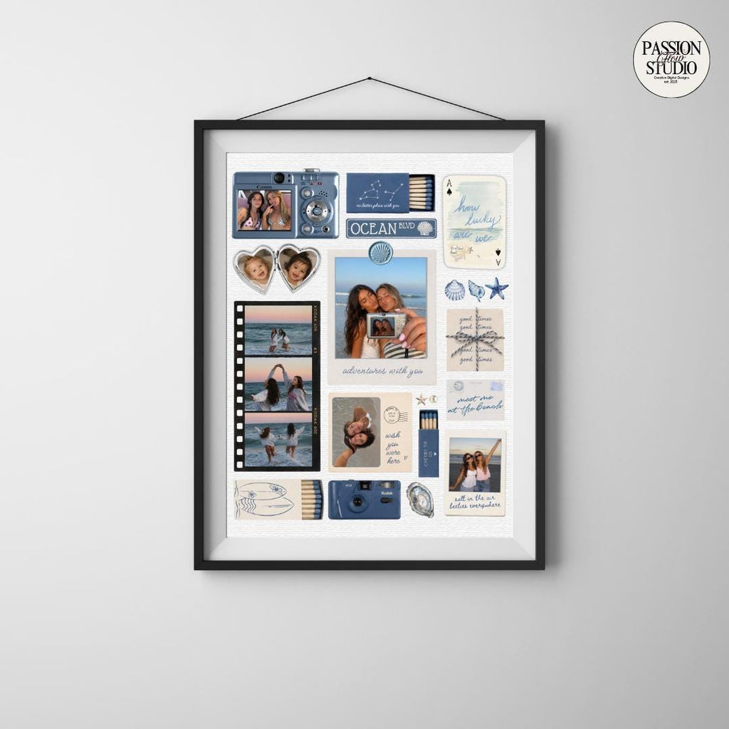 Coastal Blue bestie matchbook poster hanging on a wall