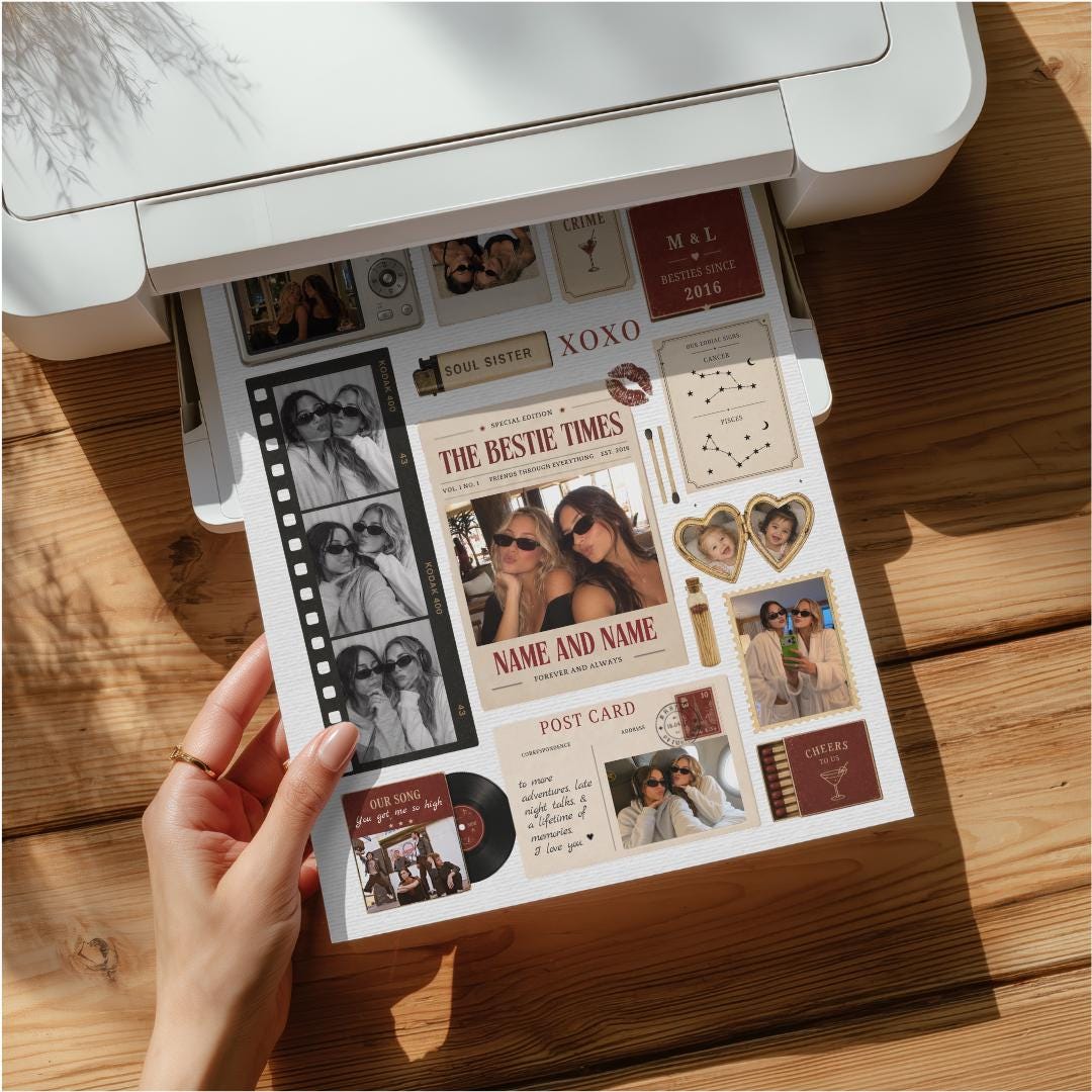 Vintage bestie matchbook poster printing at home